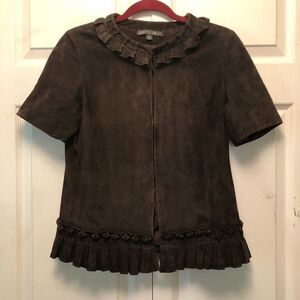 Lafayette 148 New York Suede Ruffled Top